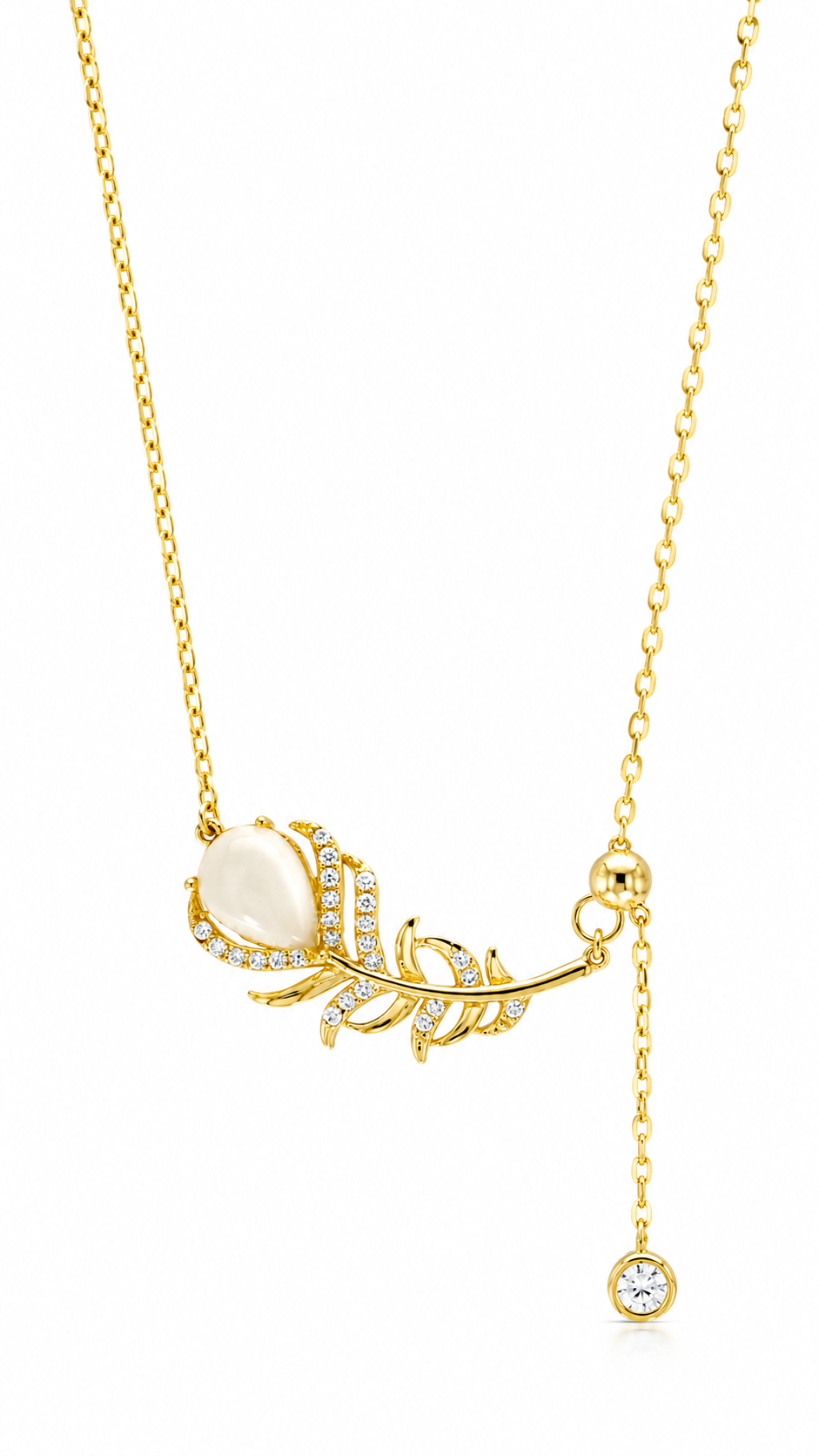 Golden Feather Pearl Necklace