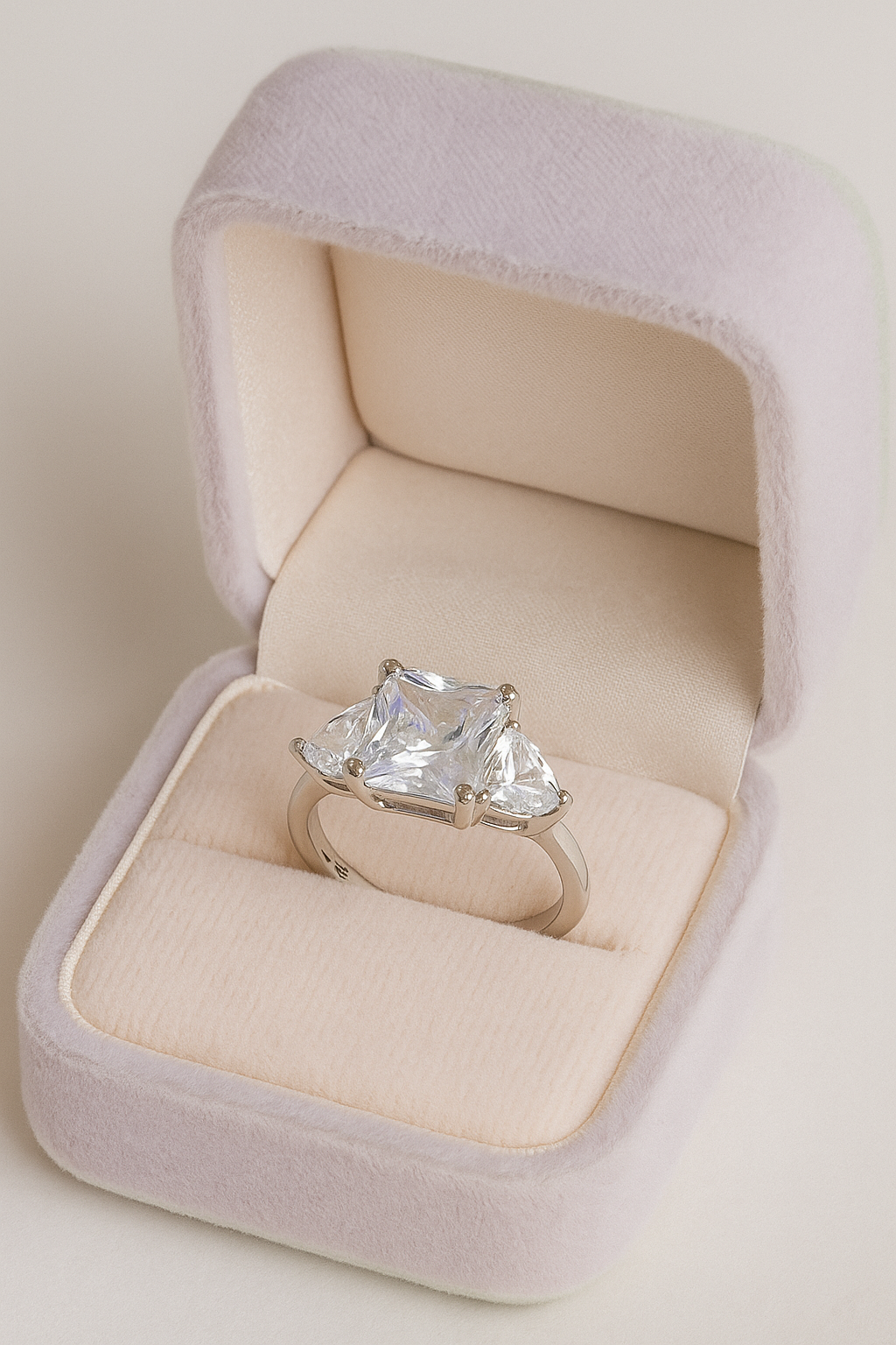 Elegant 925 Silver Princess-Cut Solitaire Ring for Women – Three Stone CZ Engagement & Party Wear Ring