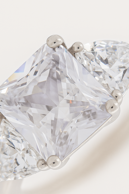 Elegant 925 Silver Princess-Cut Solitaire Ring for Women – Three Stone CZ Engagement & Party Wear Ring