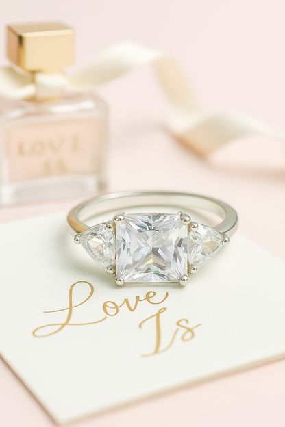 Elegant 925 Silver Princess-Cut Solitaire Ring for Women – Three Stone CZ Engagement & Party Wear Ring