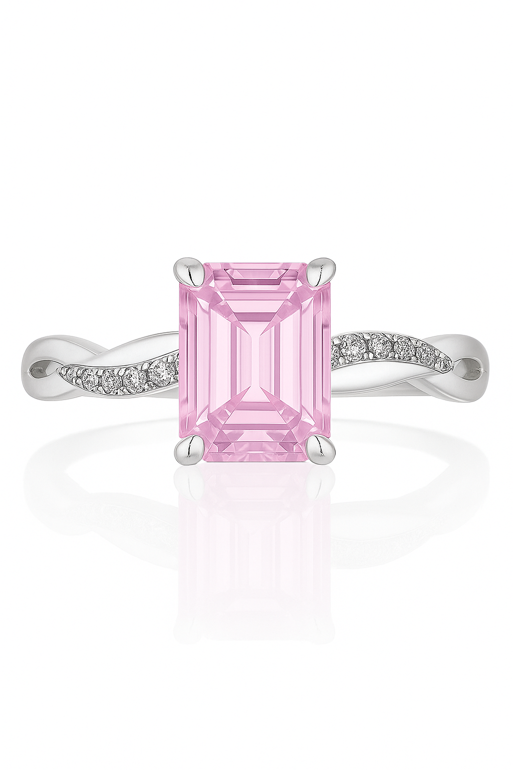 925 Silver Emerald Cut Solitaire Ring with Twisted Band – Classic Elegant Zircon Ring for Women