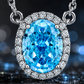 Elegant Silver Oval Blue Halo CZ Pendant Necklace