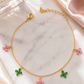 Gold-Plated Pink & Green CZ Floral Charm Bracelet
