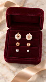 Pearl Heart, Ball Solitaire Stud Earrings Set - Aaryahi Silver jewellery product photo