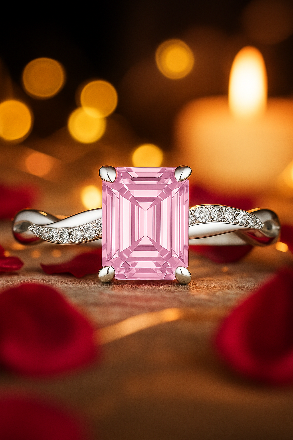 925 Silver Emerald Cut Solitaire Ring with Twisted Band – Classic Elegant Zircon Ring for Women