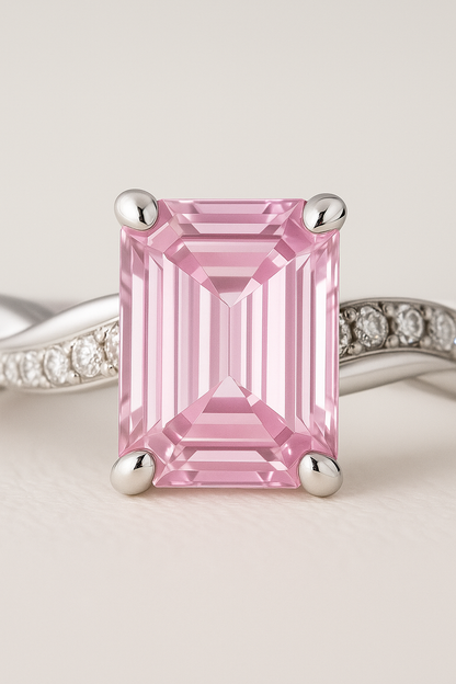 925 Silver Emerald Cut Solitaire Ring with Twisted Band – Classic Elegant Zircon Ring for Women