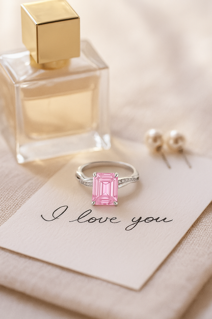 925 Silver Emerald Cut Solitaire Ring with Twisted Band – Classic Elegant Zircon Ring for Women