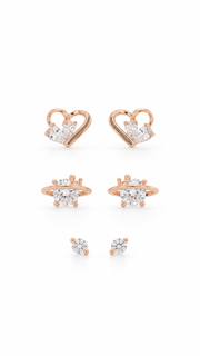 Heart, Crown Planet & Solitaire Stud Earrings Set - Aaryahi Silver jewellery product photo
