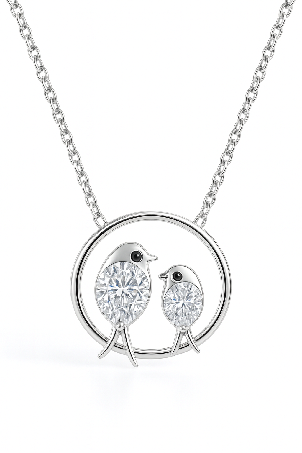 Silver Plated Mother & Child Bird Pendant Necklace for Women – CZ Diamond Love Design