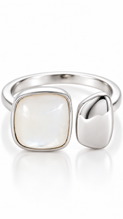 Silver Mother of Pearl Geometric Adjustable Ring