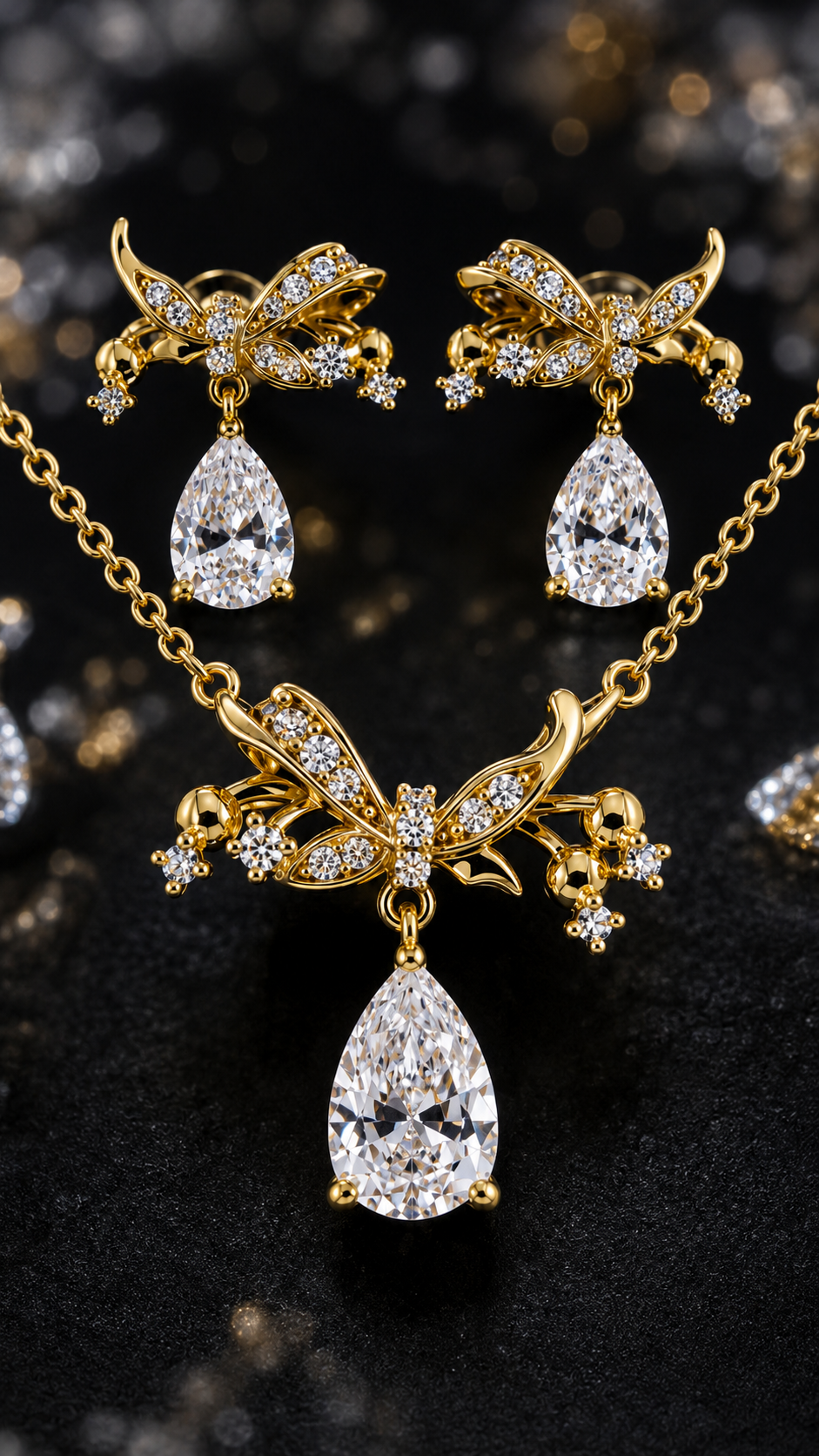 Dragonfly Pear Necklace & Earrings Set