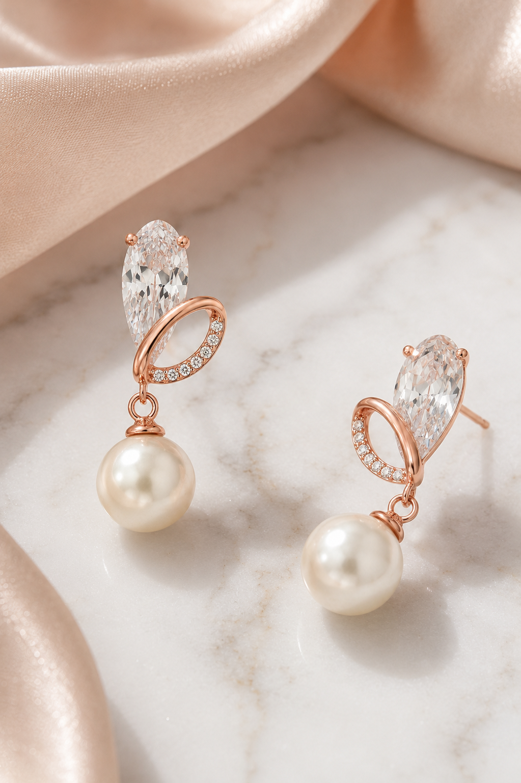 Rose-Gold Pearl Earrings
