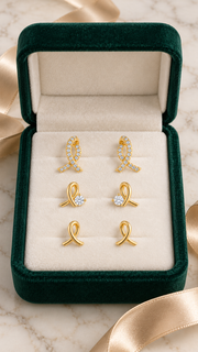Ribbon, Solitaire Ribbon Plain Ribbon Earrings Set – 3 Pairs - Aaryahi Silver jewellery product photo