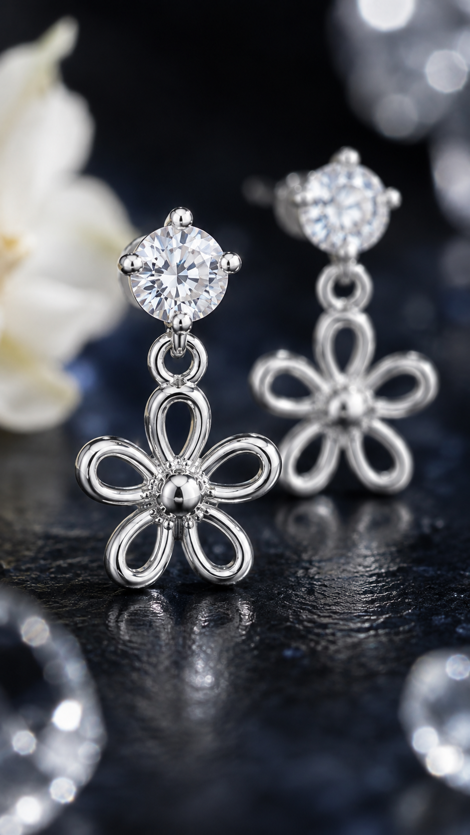 Elegant 925 Sterling Silver Round CZ Open Flower Drop Earrings for Women