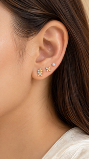 Floral Cluster, Cherry Solitaire Stud Earrings Set - Aaryahi Silver jewellery product photo