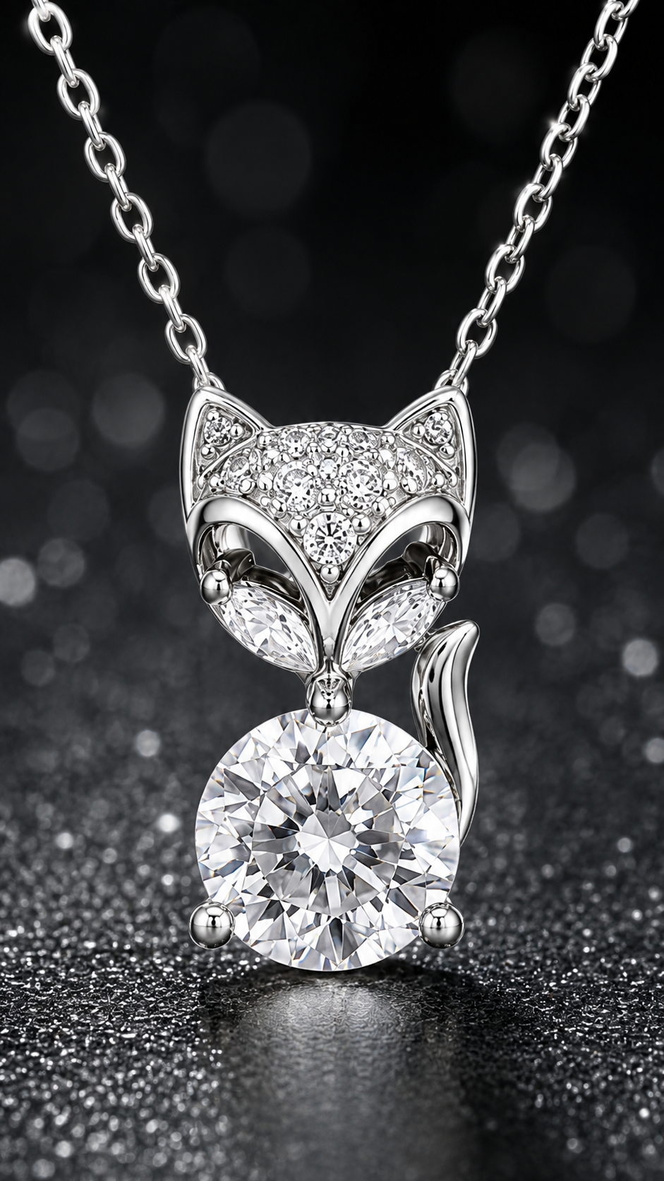 Elegant Silver Fox CZ Solitaire Pendant Necklace