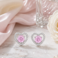 Elegant Silver Pink Heart Halo Stud Earrings
