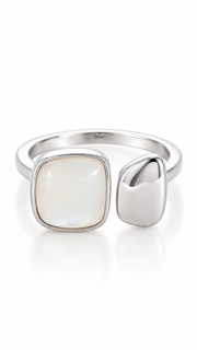 Silver Mother of Pearl Geometric Adjustable Ring