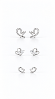 Triple Heart Stud Earrings Set – 3 Pairs - Aaryahi Silver jewellery product photo