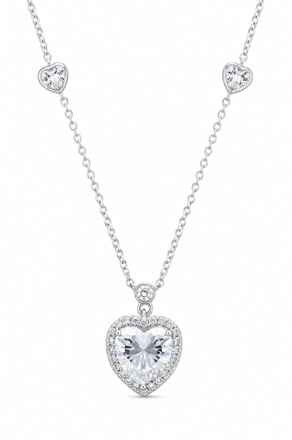 Elegant Silver Heart Halo Pendant Necklace
