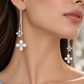 Silver Flower Long Drop Earrings