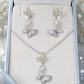 Elegant Silver Mother of Pearl Butterfly Pendant Necklace & Drop Earrings Jewelry Set