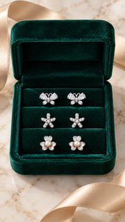 Butterfly, Starfish & Pearl Flower Stud Earrings Set - Aaryahi Silver jewellery product photo