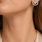 Elegant Gold Open Circle Heart Crystal Halo Stud Earrings