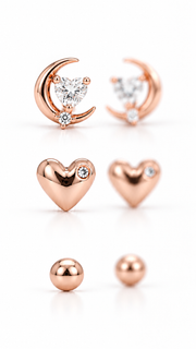 Moon Heart, Heart Ball Earrings Set - Aaryahi Silver jewellery product photo