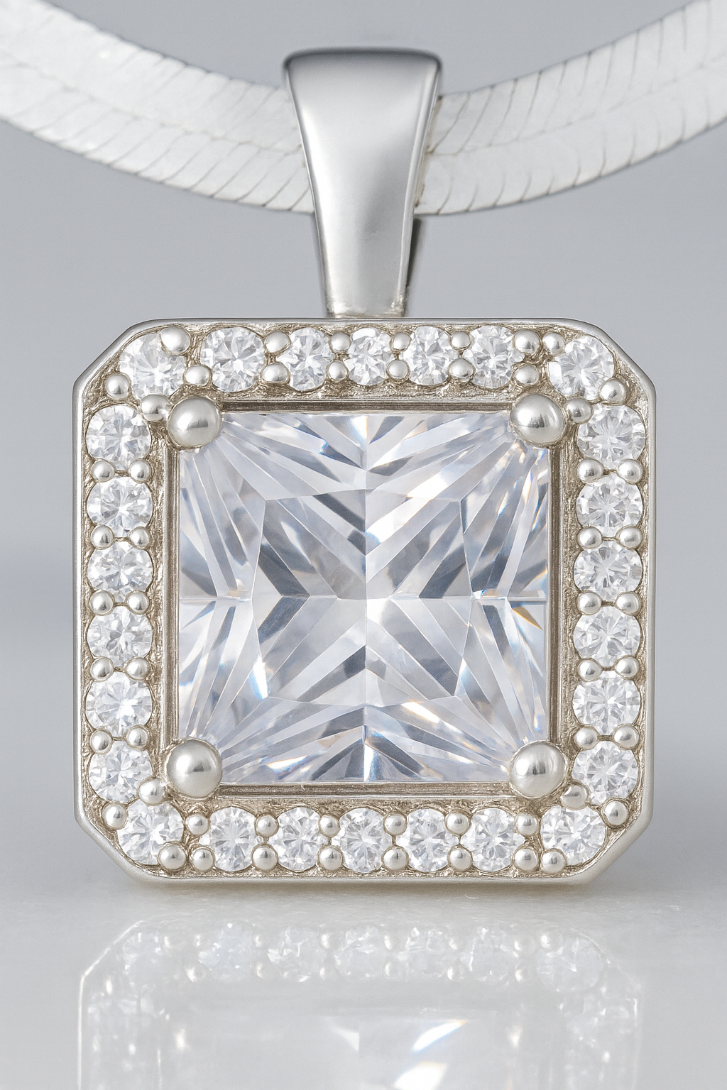 Square Solitaire Zircon Pendant Necklace for Women 925 Silver Finish Elegant Daily and Party Wear Chain