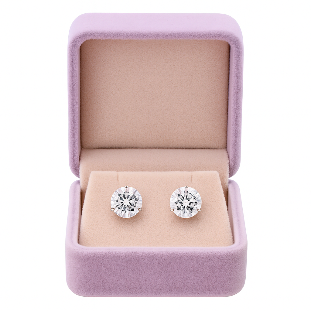 Elegant Round Brilliant Solitaire Stud Earrings for Women – Sparkling White Stone, Daily Wear Premium Design