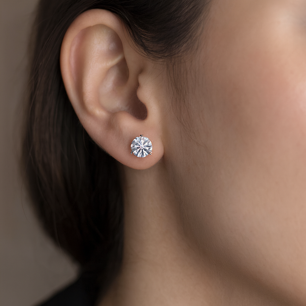 Elegant Round Brilliant Solitaire Stud Earrings for Women – Sparkling White Stone, Daily Wear Premium Design