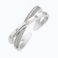 Trendy Criss-Cross Silver Ring with Crystal Detailing