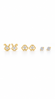 Bunny, Clover & Solitaire Stud Earrings Set - Aaryahi Silver jewellery product photo