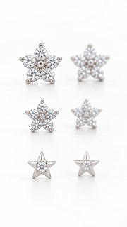 Floral Cluster Star Stud Earrings Set – 3 Pairs - Aaryahi Silver jewellery product photo