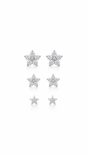 Floral Cluster Star Stud Earrings Set – 3 Pairs - Aaryahi Silver jewellery product photo