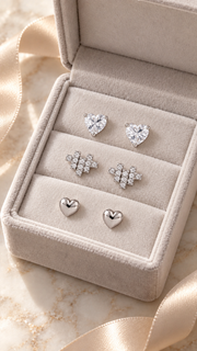 Silver Triple Heart Stud Earrings Set - Aaryahi Silver jewellery product photo
