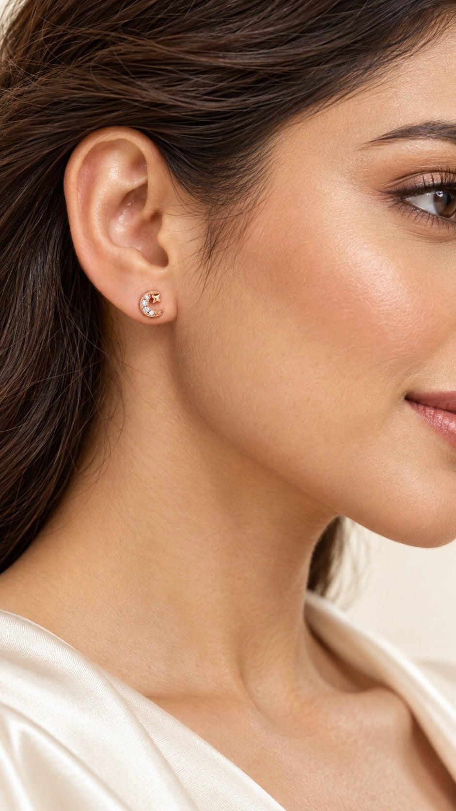 Crescent Moon Star Stud Earrings Set – 3 Pairs - Aaryahi Silver jewellery product photo