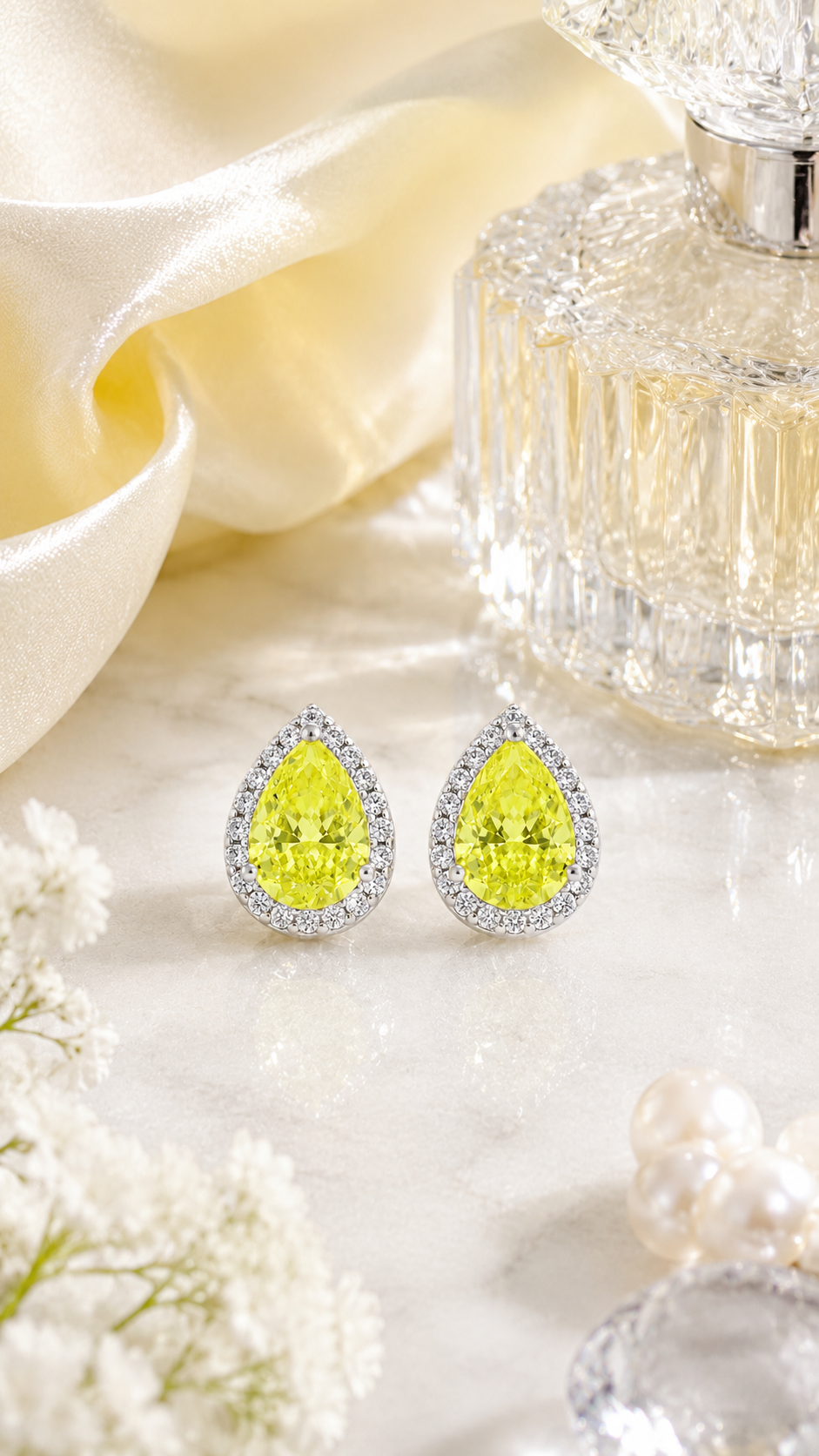 Halo Pear Cut Yellow Crystal Earrings