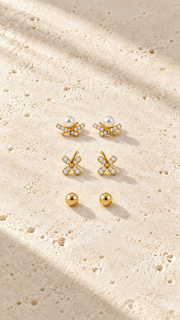 Pearl Floral,Ball Stud Earrings Set - Aaryahi Silver jewellery product photo