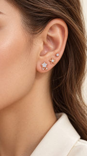 Star Flower, Floral Solitaire Stud Earrings Set - Aaryahi Silver jewellery product photo