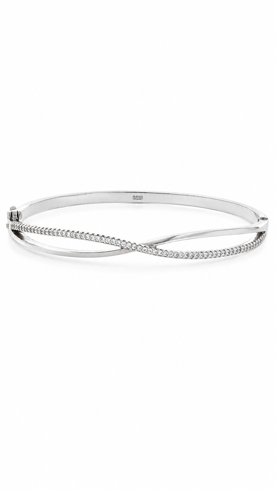 925 Sterling Silver CZ Infinity Crossover Bangle Bracelet for Women