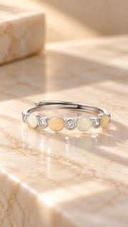 Silver Mother of Pearl CZ Adjustable Ring
