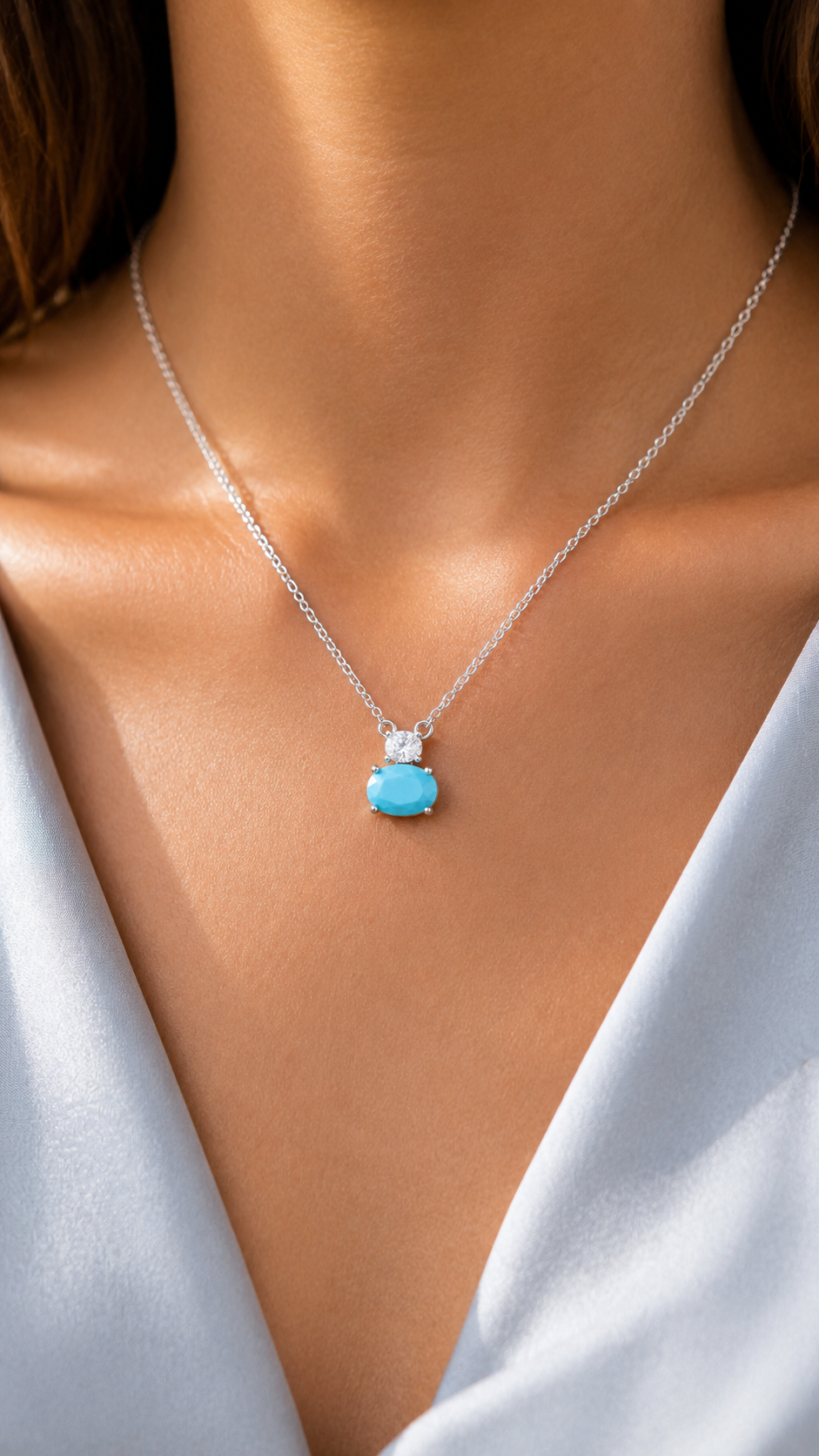 Silver Aqua Stone Pendant