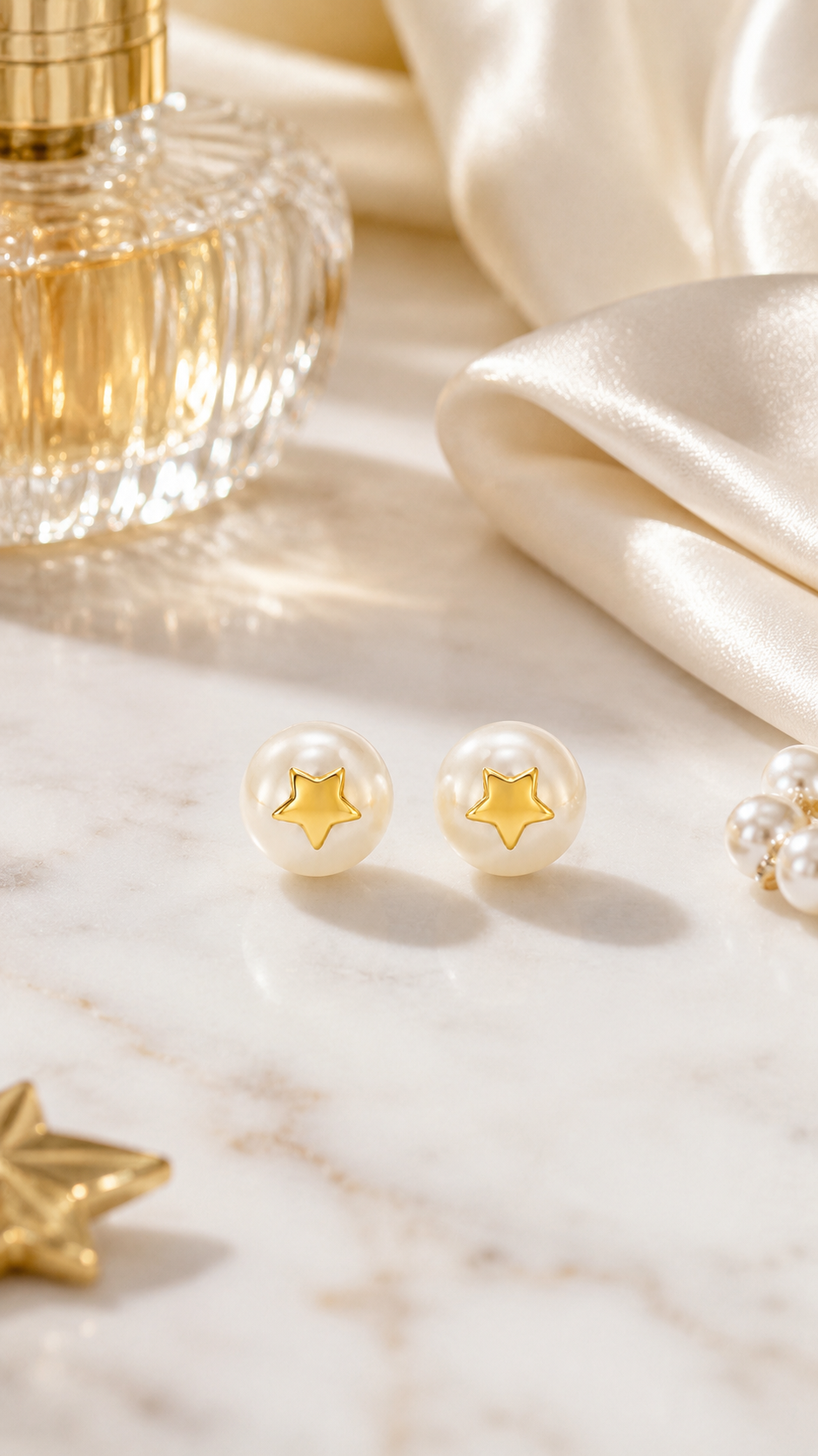 Elegant Gold Star Accent Pearl Stud Earrings for Women