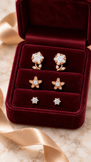 Star Flower, Floral Solitaire Stud Earrings Set - Aaryahi Silver jewellery product photo
