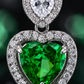 Elegant Silver Green Heart Halo Pendant Necklace
