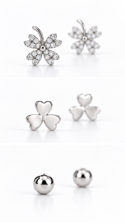 Heart Clover & Ball Stud Earrings Set - Aaryahi Silver jewellery product photo