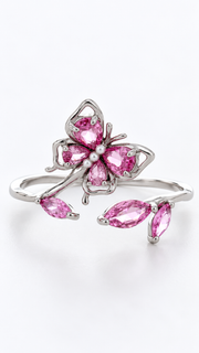 Silver CZ Butterfly Floral Ring