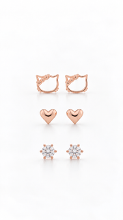 Kitty Bow, Heart Solitaire Stud Earrings Set - Aaryahi Silver jewellery product photo